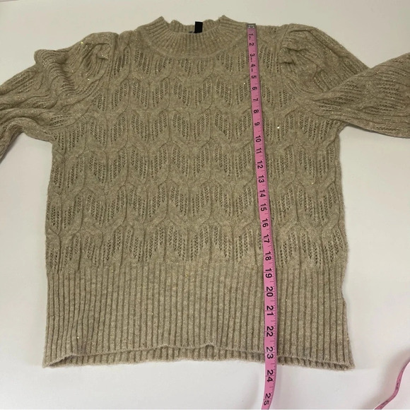 Express Sweater Womens Size Small Gold Tan Loose Knit Balloon Sleeve Sequins - Picture 8 of 8